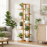6 Tiers Vertical Bamboo Plant Stand Staged Flower Shelf Rack Outdoor Garden