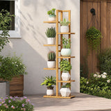 6 Tiers Vertical Bamboo Plant Stand Staged Flower Shelf Rack Outdoor Garden