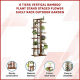 6 Tiers Vertical Bamboo Plant Stand Staged Flower Shelf Rack Outdoor Garden