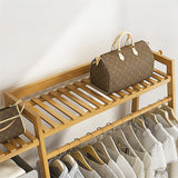 Portable Clothes Rack Coat Garment Stand Bamboo Rail Hanger Airer Closet