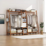 Portable Clothes Rack Coat Garment Stand Bamboo Rail Hanger Airer Closet