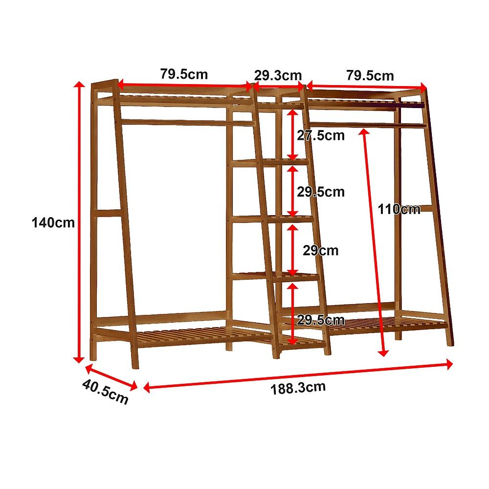 Portable Clothes Rack Coat Garment Stand Bamboo Rail Hanger Airer Closet