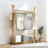 Portable Clothes Rack Coat Garment Stand Bamboo Rail Hanger Airer Closet