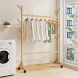 Portable Clothes Rack Coat Garment Stand Bamboo Rail Hanger Airer Closet