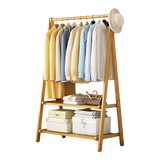 Portable Clothes Rack Coat Garment Stand Bamboo Rail Hanger Airer Closet