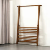 Portable Clothes Rack Coat Garment Stand Bamboo Rail Hanger Airer Closet