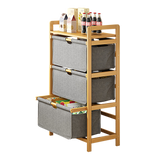 Bamboo Shelf with Storage Hamper – Wooden Organiser with 3 Removable Laundry Bags