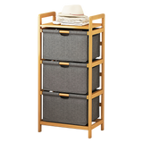 Bamboo Shelf with Storage Hamper – Wooden Organiser with 3 Removable Laundry Bags