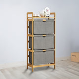 Bamboo Shelf with Storage Hamper – Wooden Organiser with 3 Removable Laundry Bags
