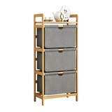 Bamboo Shelf with Storage Hamper – Wooden Organiser with 3 Removable Laundry Bags