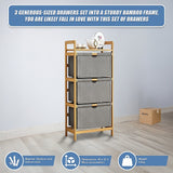 Bamboo Shelf with Storage Hamper – Wooden Organiser with 3 Removable Laundry Bags
