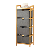 Bamboo Shelf with Storage Hamper – Wooden Organiser with 4 Laundry Bags