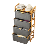 Bamboo Shelf with Storage Hamper – Wooden Organiser with 4 Laundry Bags