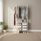 Metal Open Wardrobe Modern Storage Cabinet Tall Clothes Drawers Hanger Coat Rack