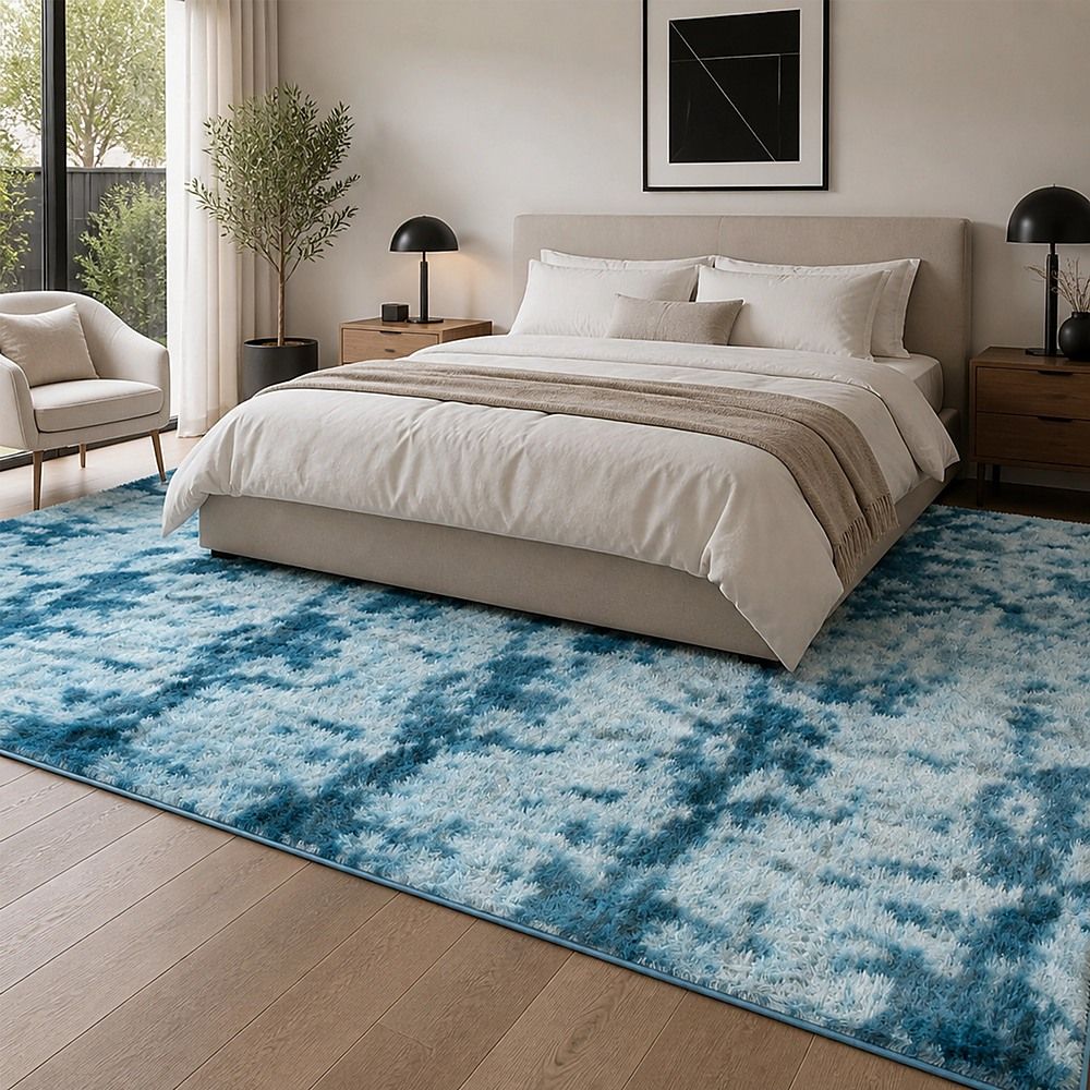 Large Floor Rug – 200x300cm Blue Rug (Fluffy Style)