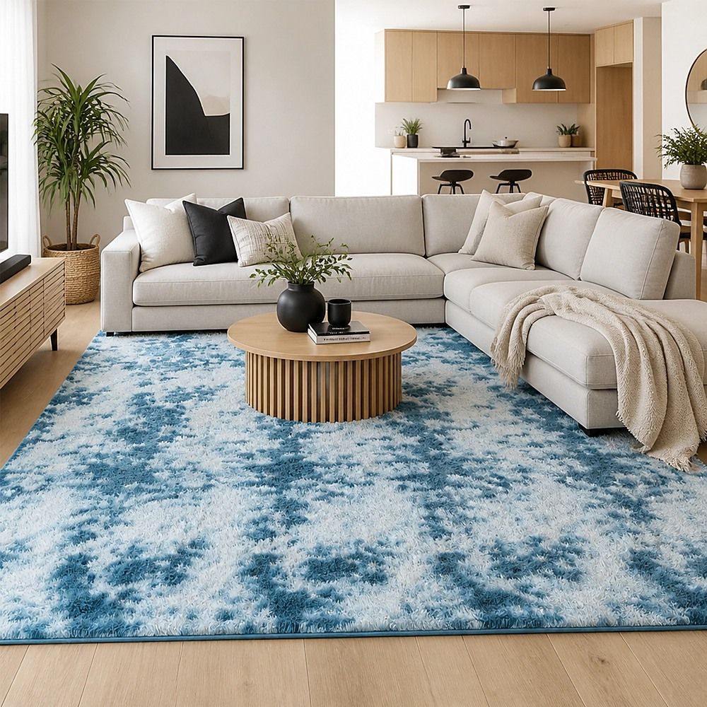 Large Floor Rug – 200x300cm Blue Rug (Fluffy Style)