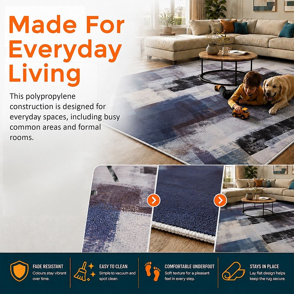 Large Floor Rug – 200x300cm Blue Rug (Abstract Style)