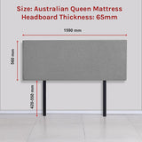 Linen Fabric Queen Bed Deluxe Headboard Bedhead - Night Ash