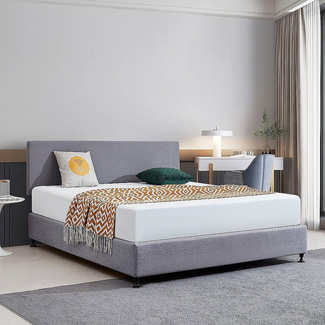 Linen Fabric King Bed Deluxe Headboard Bedhead - Slate Ash