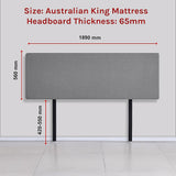 Linen Fabric King Bed Deluxe Headboard Bedhead - Night Ash