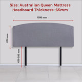 Linen Fabric Queen Bed Curved Headboard Bedhead - Slate Ash