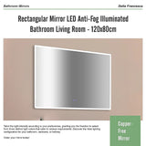 Rectangular Mirror LED Anti-Fog Illuminated Bathroom Living Room - 120x80cm