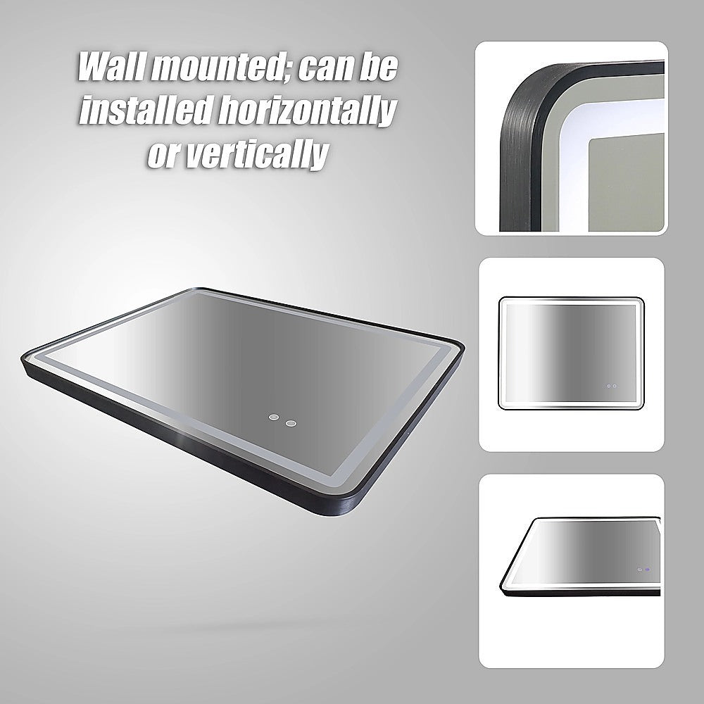 Rectangular Mirror LED Anti-Fog Illuminated Bathroom Living Room - 90x70cm