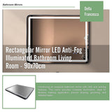 Rectangular Mirror LED Anti-Fog Illuminated Bathroom Living Room - 90x70cm