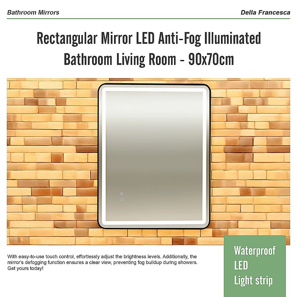 Rectangular Mirror LED Anti-Fog Illuminated Bathroom Living Room - 90x70cm
