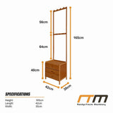 42x165cm Dark Wood Wooden Hall Stand Floor Coat Rack with Drawer Modern Minimalist