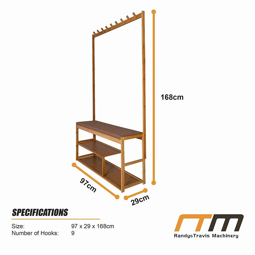 97x168cm Hallway Bench Coat Rack Stand Multifunctional Hall Shelf Entryway
