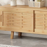 150cm Bamboo TV Cabinet Entertainment Unit with 3 Sliding Doors TV Stand Storage