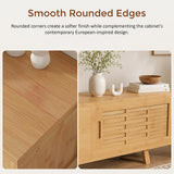 150cm Bamboo TV Cabinet Entertainment Unit with 3 Sliding Doors TV Stand Storage