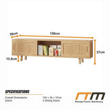 150cm Bamboo TV Cabinet Entertainment Unit with 3 Sliding Doors TV Stand Storage