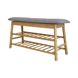 Bamboo Shoe Storage Bench Entryway Shoe Rack Cabinet with Cushion Seat & Hidden Storage