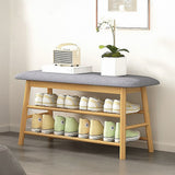 Bamboo Shoe Storage Bench Entryway Shoe Rack Cabinet with Cushion Seat & Hidden Storage