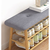 Bamboo Shoe Storage Bench Entryway Shoe Rack Cabinet with Cushion Seat & Hidden Storage
