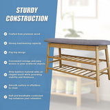 Bamboo Shoe Storage Bench Entryway Shoe Rack Cabinet with Cushion Seat & Hidden Storage