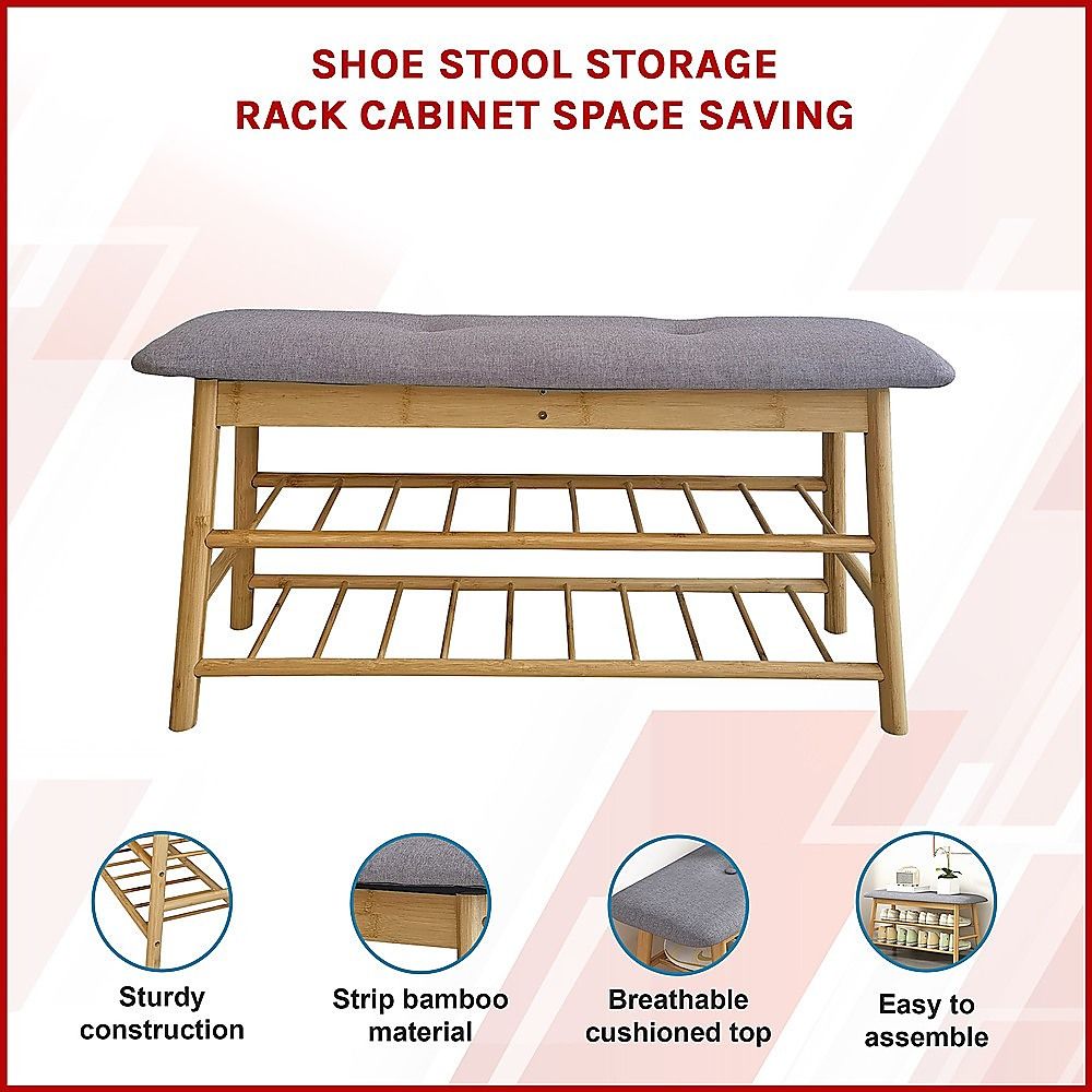 Bamboo Shoe Storage Bench Entryway Shoe Rack Cabinet with Cushion Seat & Hidden Storage