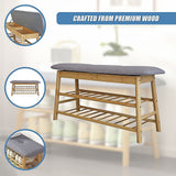 Bamboo Shoe Storage Bench Entryway Shoe Rack Cabinet with Cushion Seat & Hidden Storage
