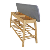 Bamboo Shoe Storage Bench Entryway Shoe Rack Cabinet with Cushion Seat & Hidden Storage