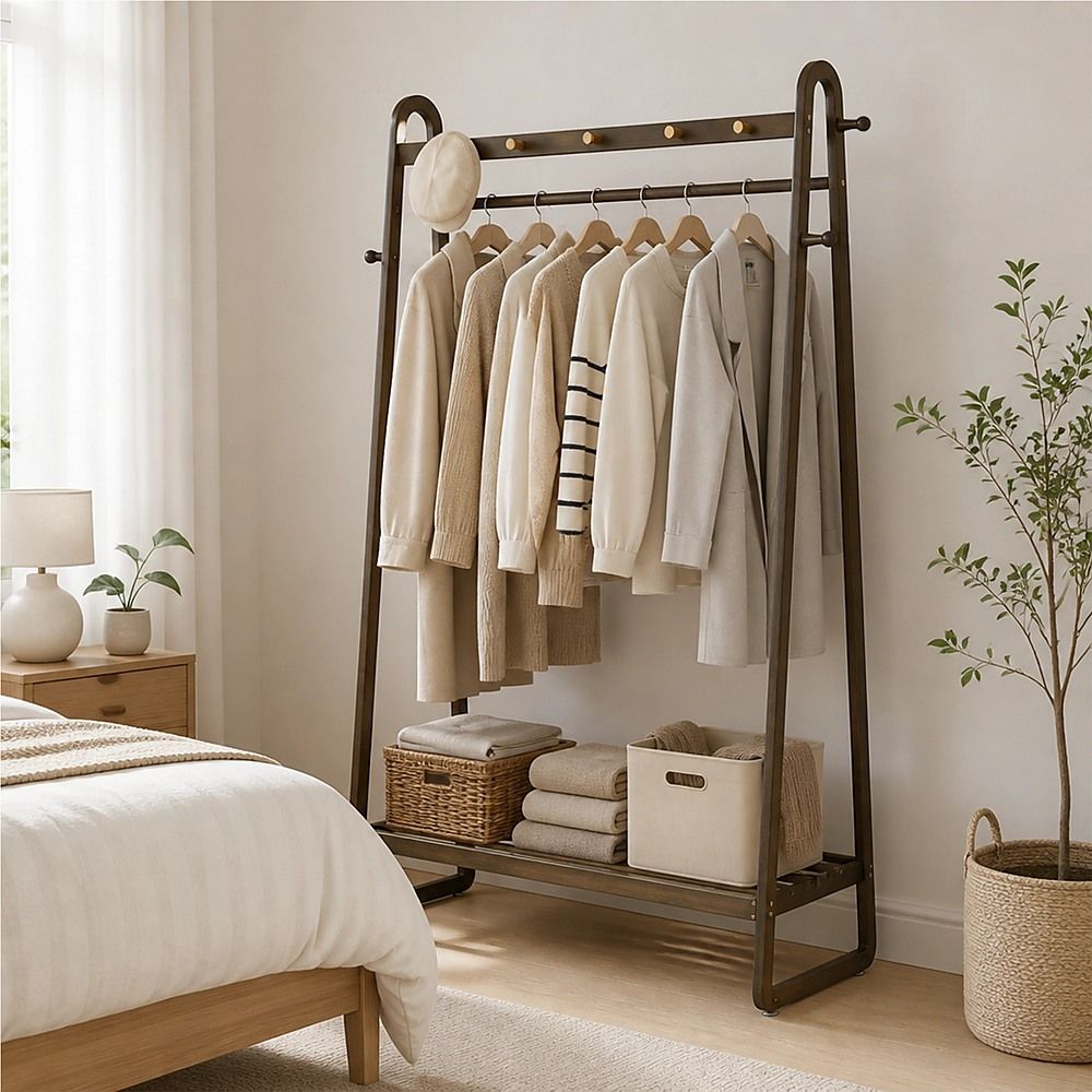 Dark Wood 160x100cm Clothes Rack Slim Stylish Space Saving