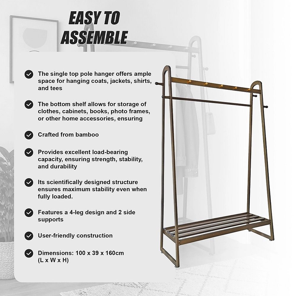 Dark Wood 160x100cm Clothes Rack Slim Stylish Space Saving