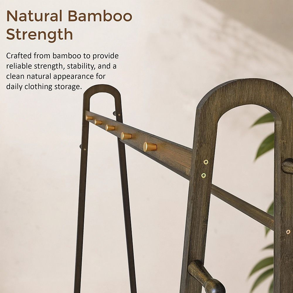 Dark Wood 160x100cm Clothes Rack Slim Stylish Space Saving