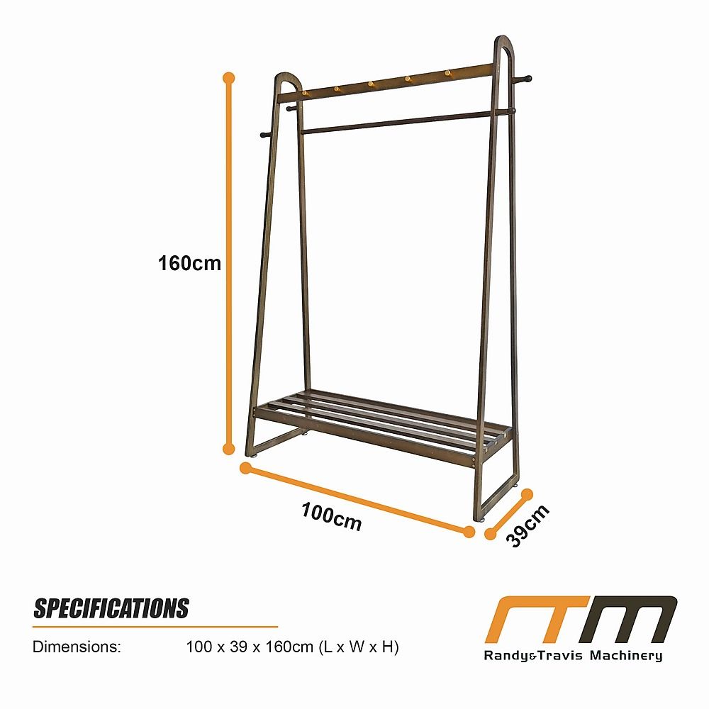 Dark Wood 160x100cm Clothes Rack Slim Stylish Space Saving