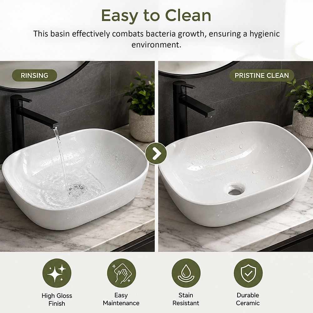 Ceramic Bathroom Basin Vanity Sink Oval Above Counter Top Mount Bowl