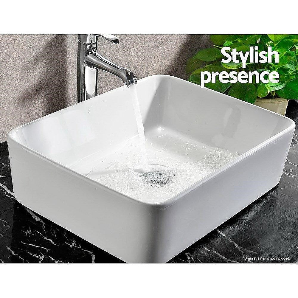 Ceramic Bathroom Basin Vanity Sink Square Above Counter Top Mount Bowl