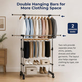 Heavy Duty Commercial Garment Rack Double Bar Rolling Collapsible Clothing Shelf