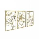 3 Piece Gold Flower Metal Wall Decor Abstract Floral Aesthetic Set of 3