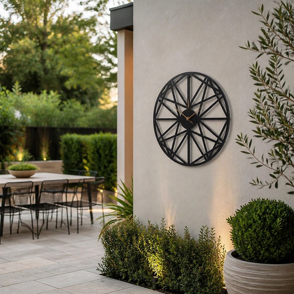 Large Metal Outdoor Wall Clock – Weather-Resistant for Garden and Home Decor